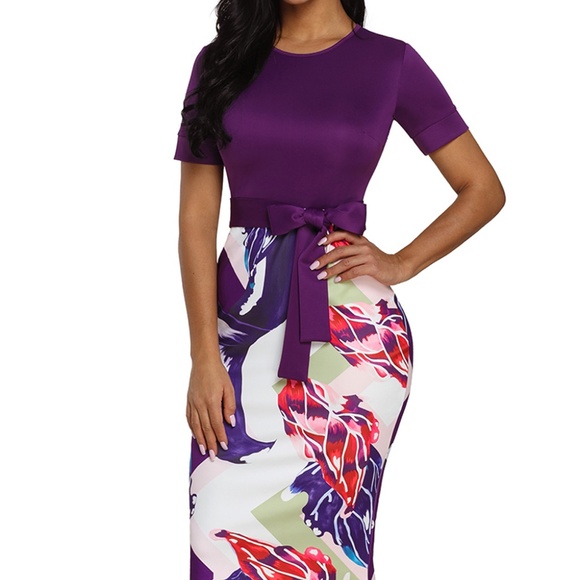 Purple Print Midi Dress